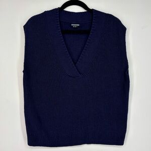 Bonobo Instinct Womens Small Pullover Sweater Navy Blue Shaker Knit Cap Sleeves